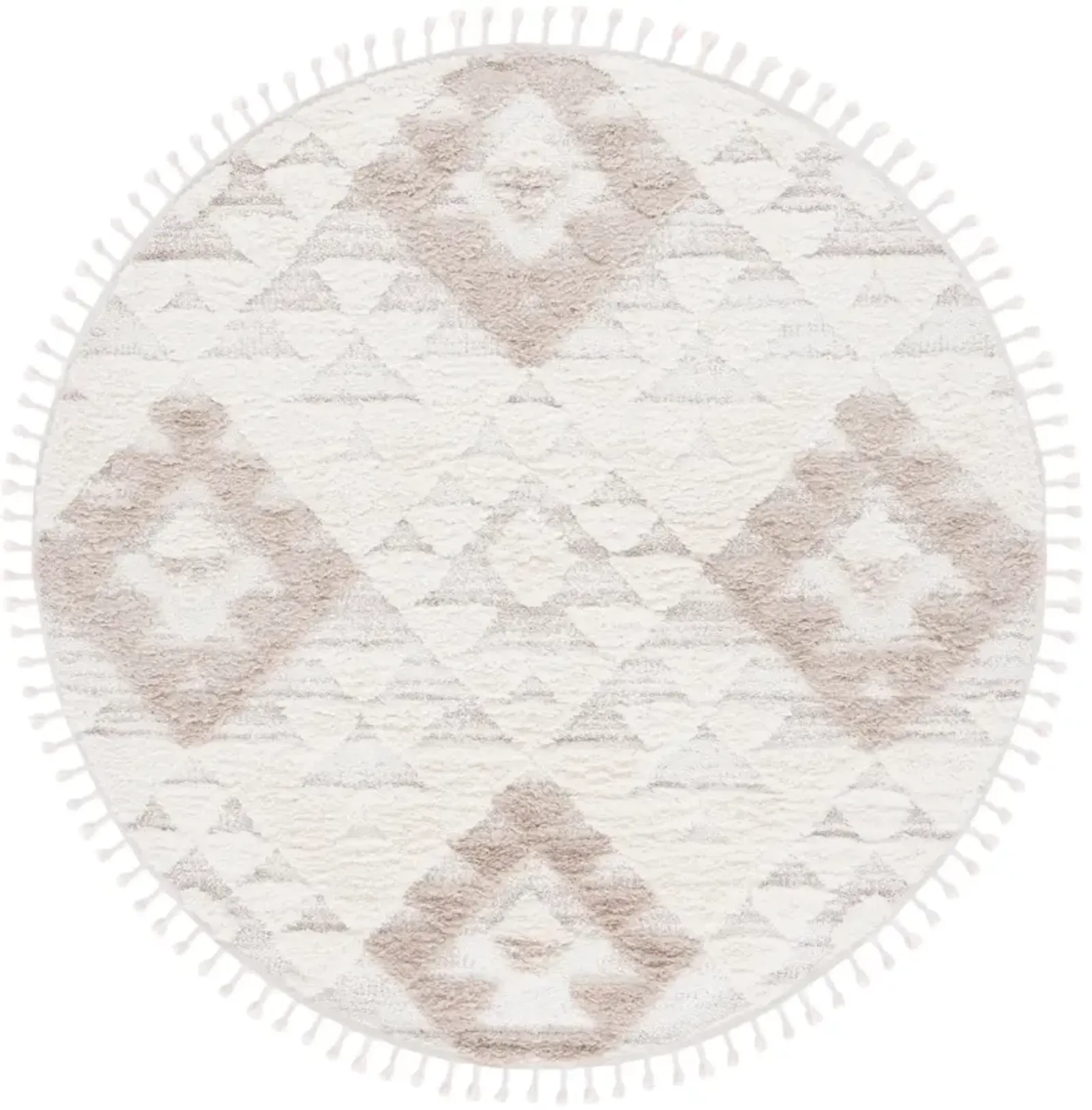 MOROCCAN TASSEL SHAG 688 IVORY  6'-7' x 6'-7' Round Round Rug