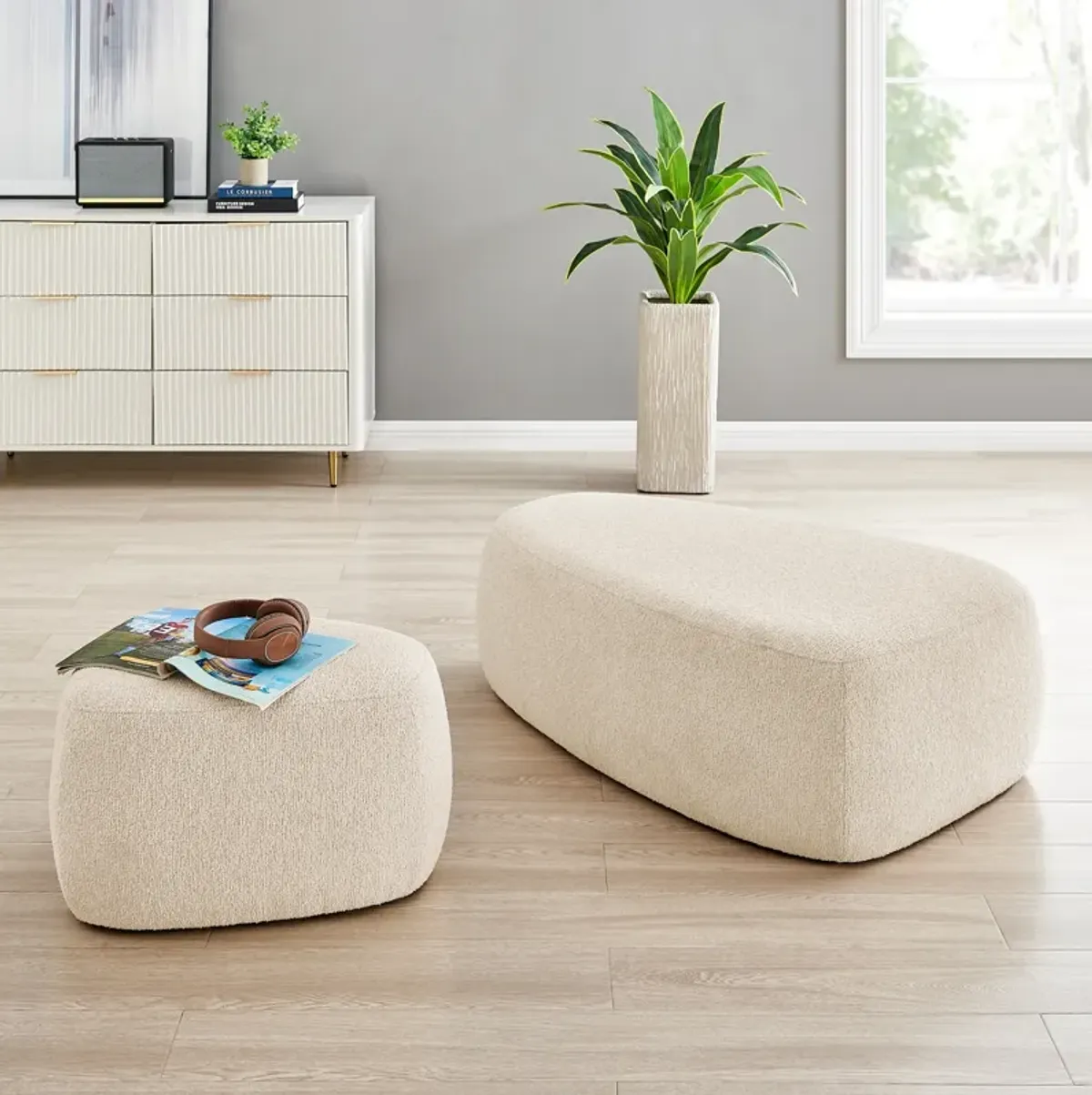 Carlese Fabric Small Ottoman, Palladian Beige 