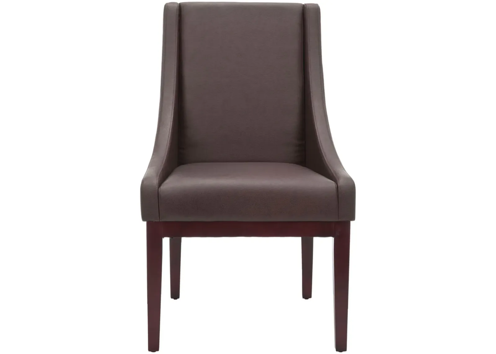 BROWN LEATHER SLOPING ARMCHAIR