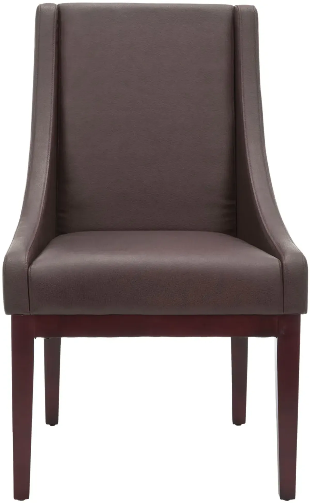 BROWN LEATHER SLOPING ARMCHAIR