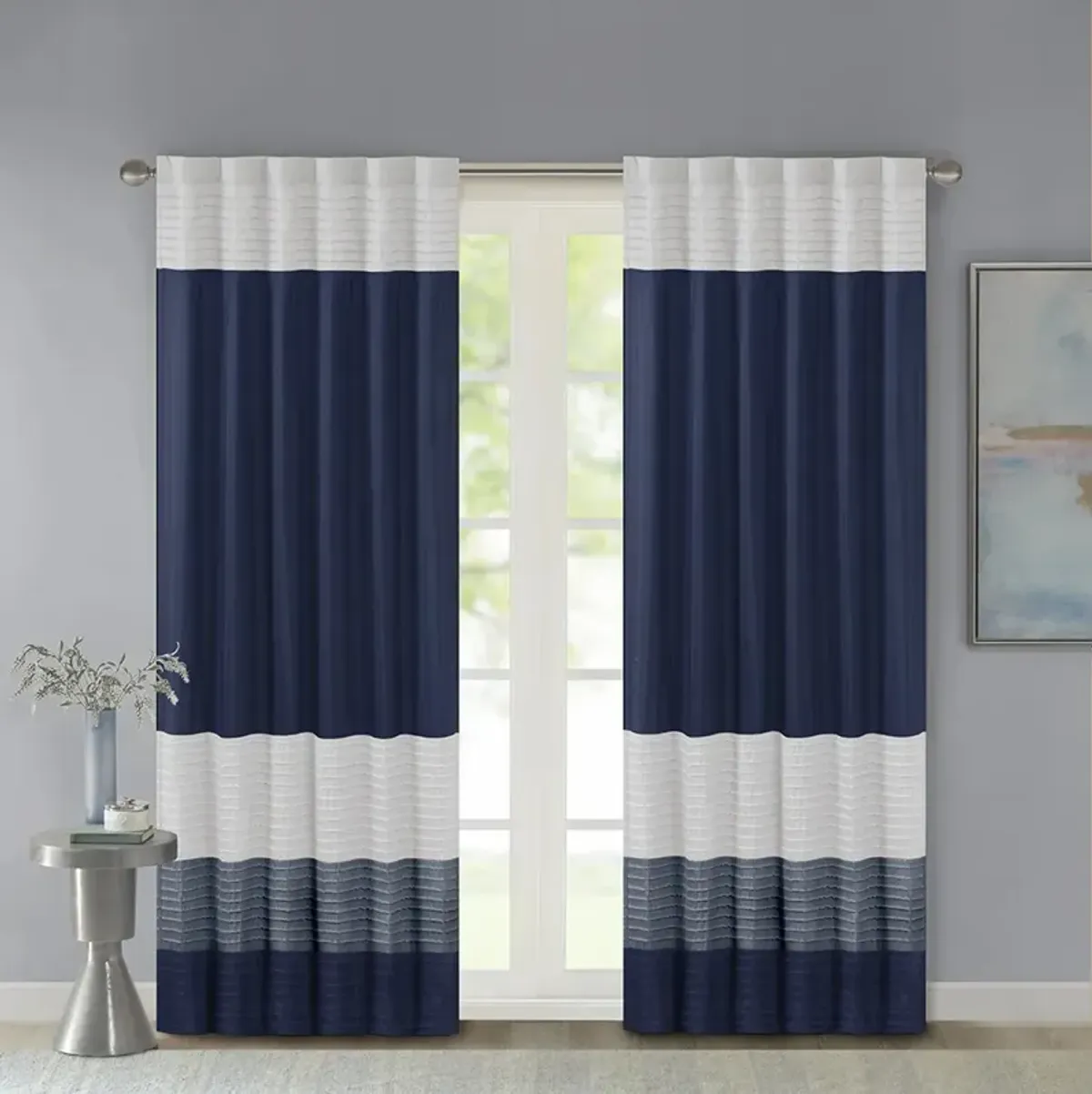 Madison Park Amherst Navy Polyoni Pintuck Curtain Panel