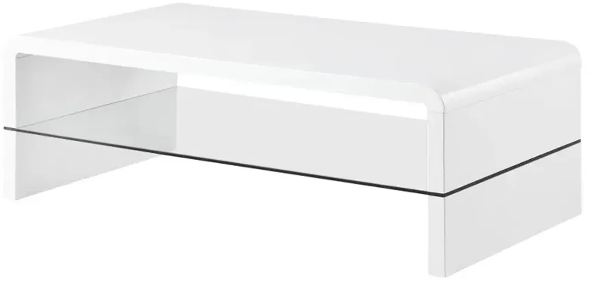 Airell Rectangular Coffee Table with Glass Shelf White High Gloss