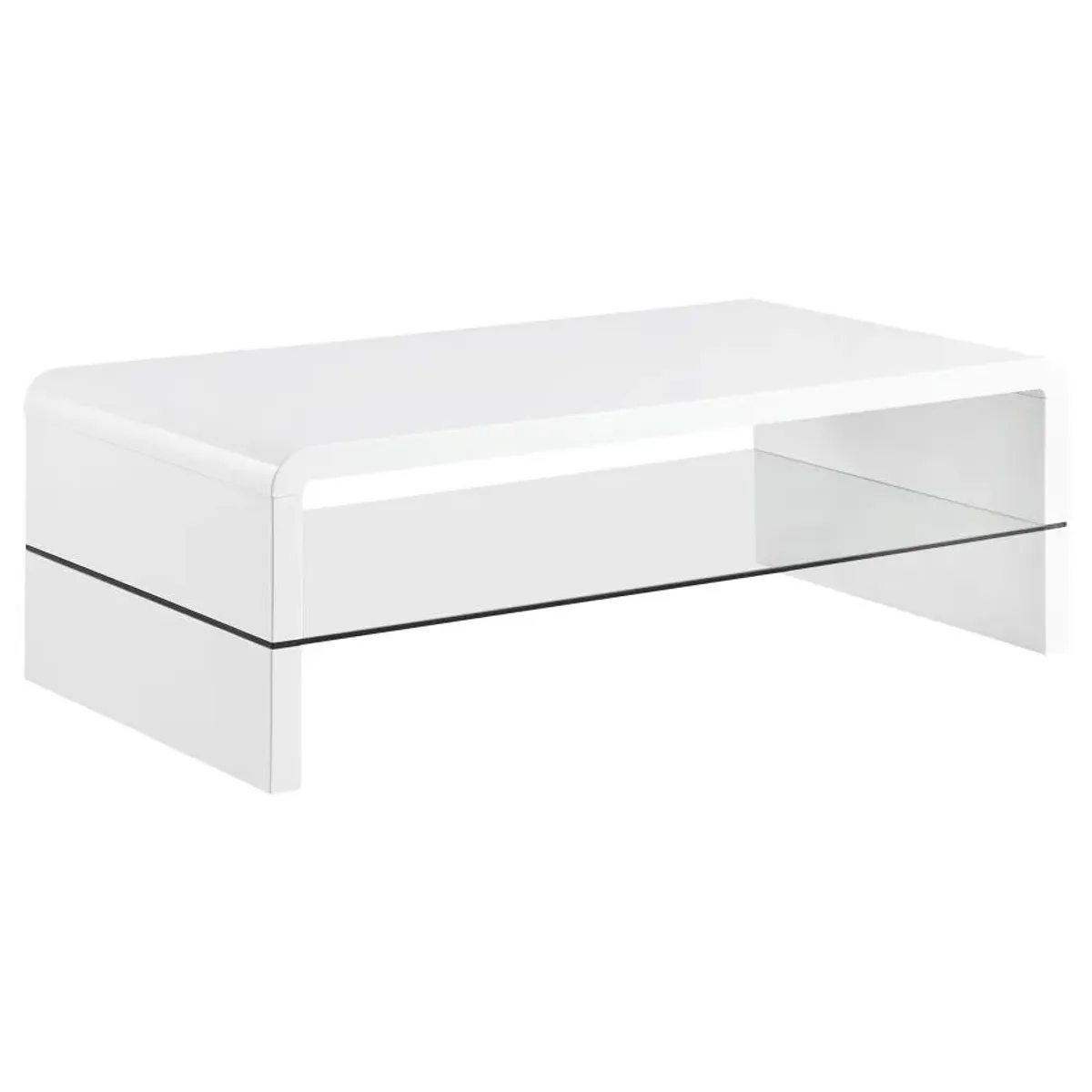 Airell Rectangular Coffee Table with Glass Shelf White High Gloss