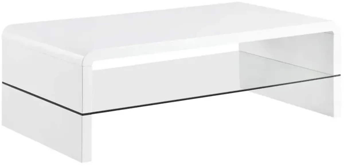 Airell Rectangular Coffee Table with Glass Shelf White High Gloss