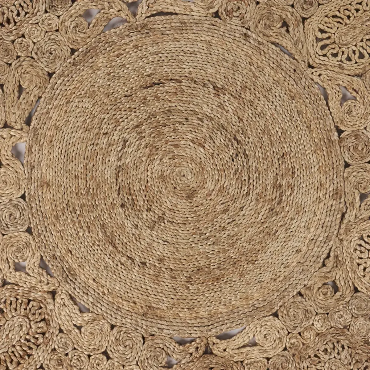 Nature Eclectic Floral Organic Jute Indoor Round Area Rug 6'