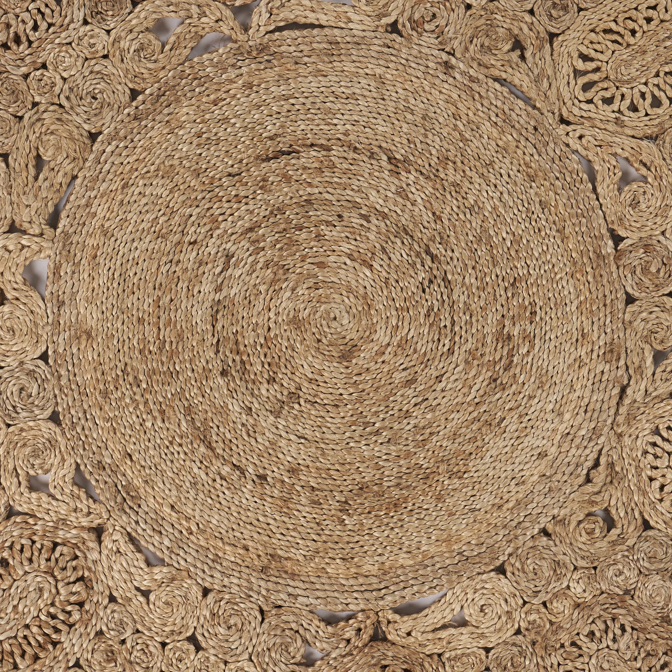 Nature Eclectic Floral Organic Jute Indoor Round Area Rug 6'