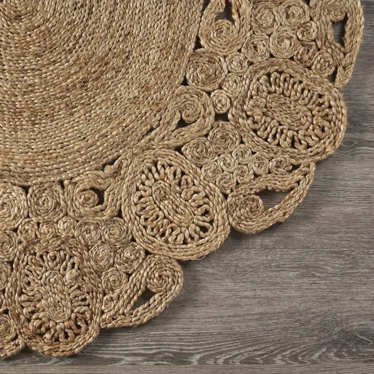 Nature Eclectic Floral Organic Jute Indoor Round Area Rug 6'