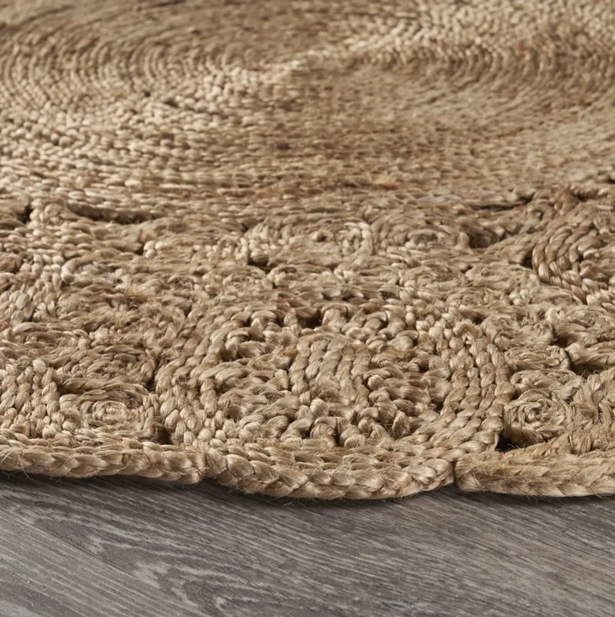 Nature Eclectic Floral Organic Jute Indoor Round Area Rug 6'