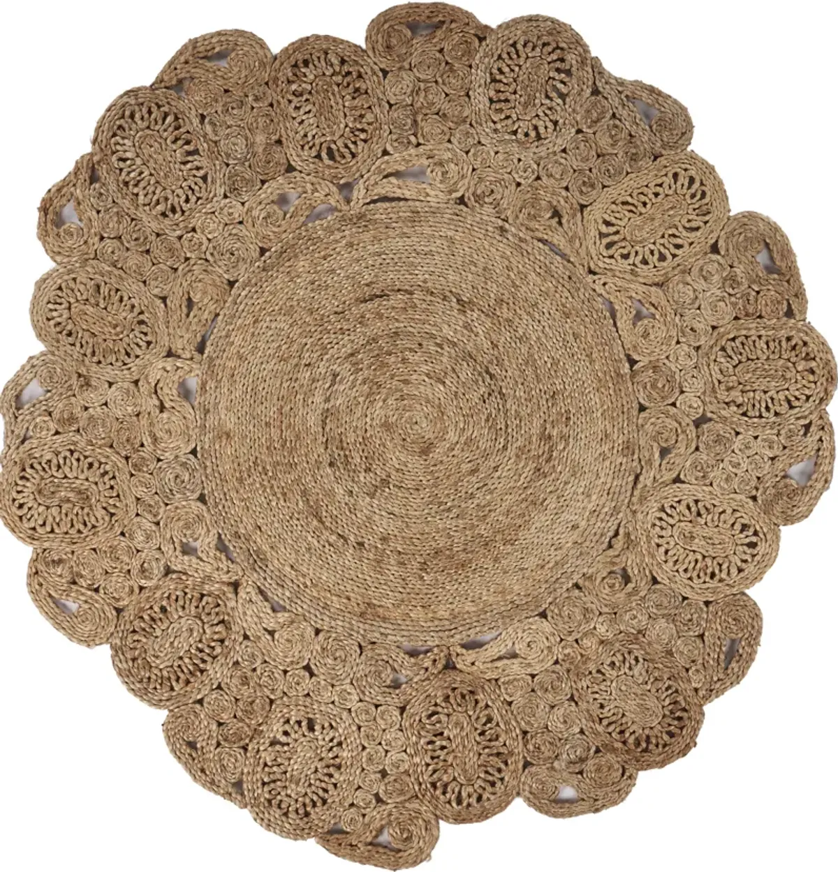 Nature Eclectic Floral Organic Jute Indoor Round Area Rug 6'