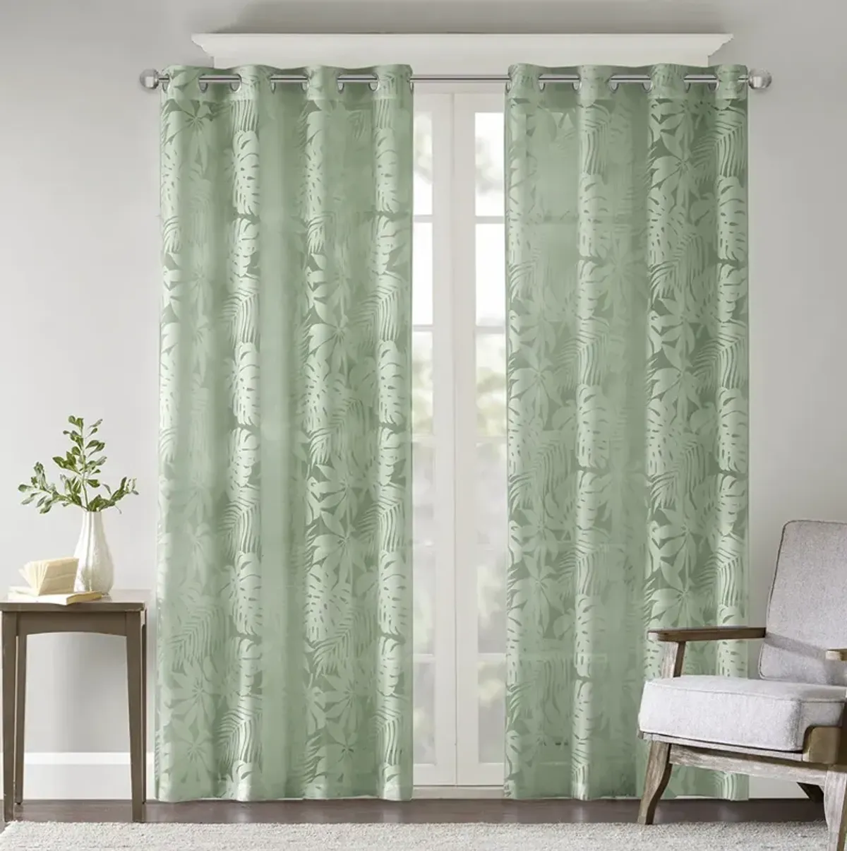 Madison Park Leilani Sage Green Palm Leaf Burnout Window Sheer