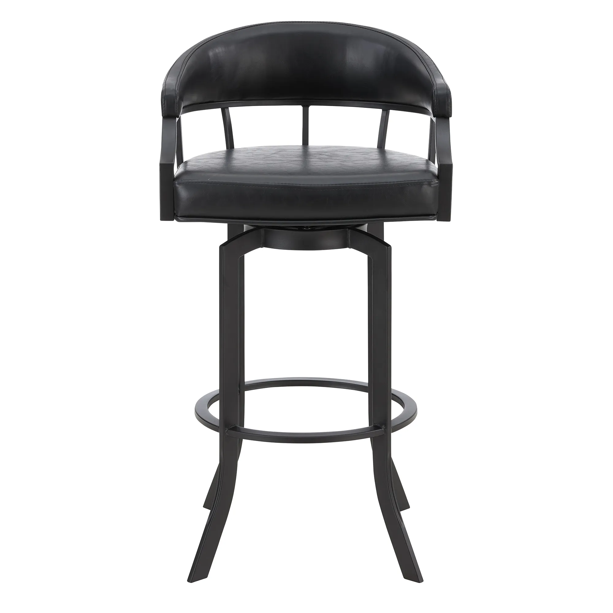 Pharaoh Swivel 26" Black Powder Coated and Black Faux Leather Metal Bar Stool