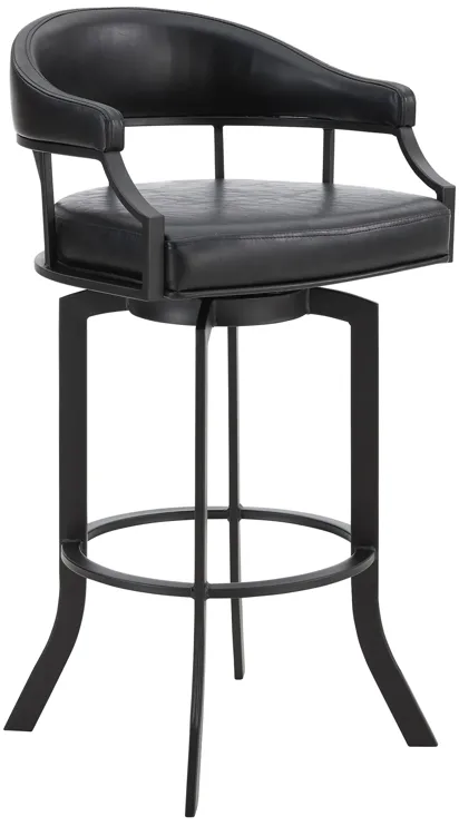 Pharaoh Swivel 26" Black Powder Coated and Black Faux Leather Metal Bar Stool