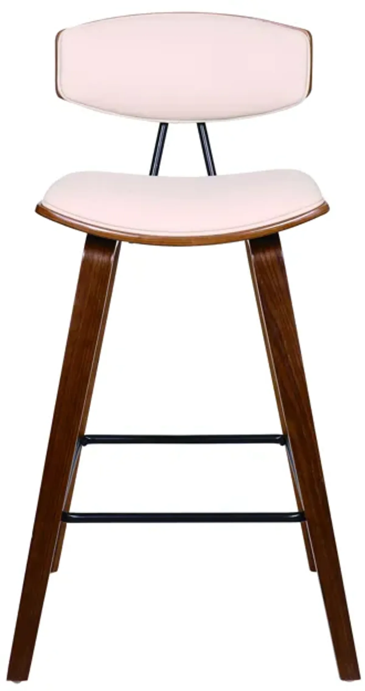 Fox 25.5" Counter Height Cream Faux Leather and Walnut Wood Mid-Century Modern Bar Stool