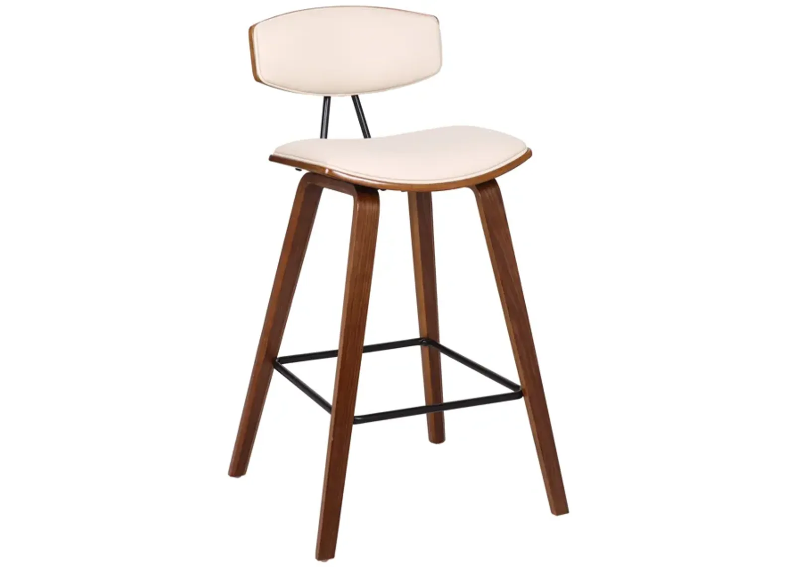 Fox 25.5" Counter Height Cream Faux Leather and Walnut Wood Mid-Century Modern Bar Stool