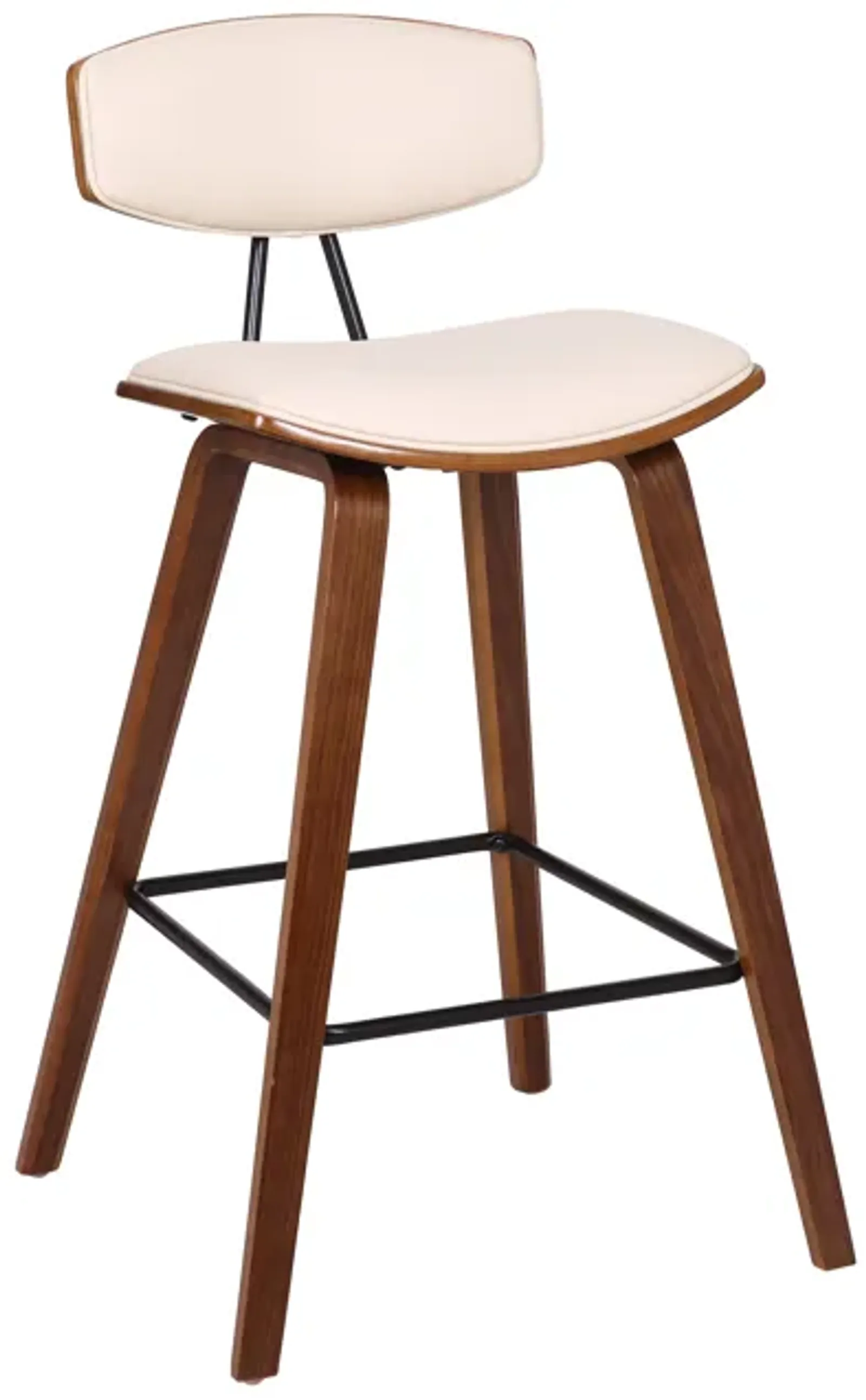 Fox 25.5" Counter Height Cream Faux Leather and Walnut Wood Mid-Century Modern Bar Stool