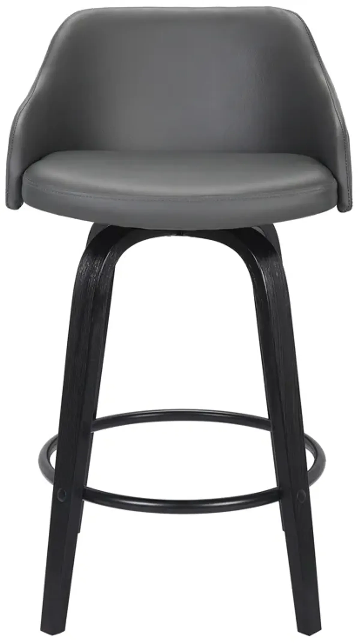 Alec 26" Counter Height Swivel Grey Faux Leather and Black Wood Bar Stool