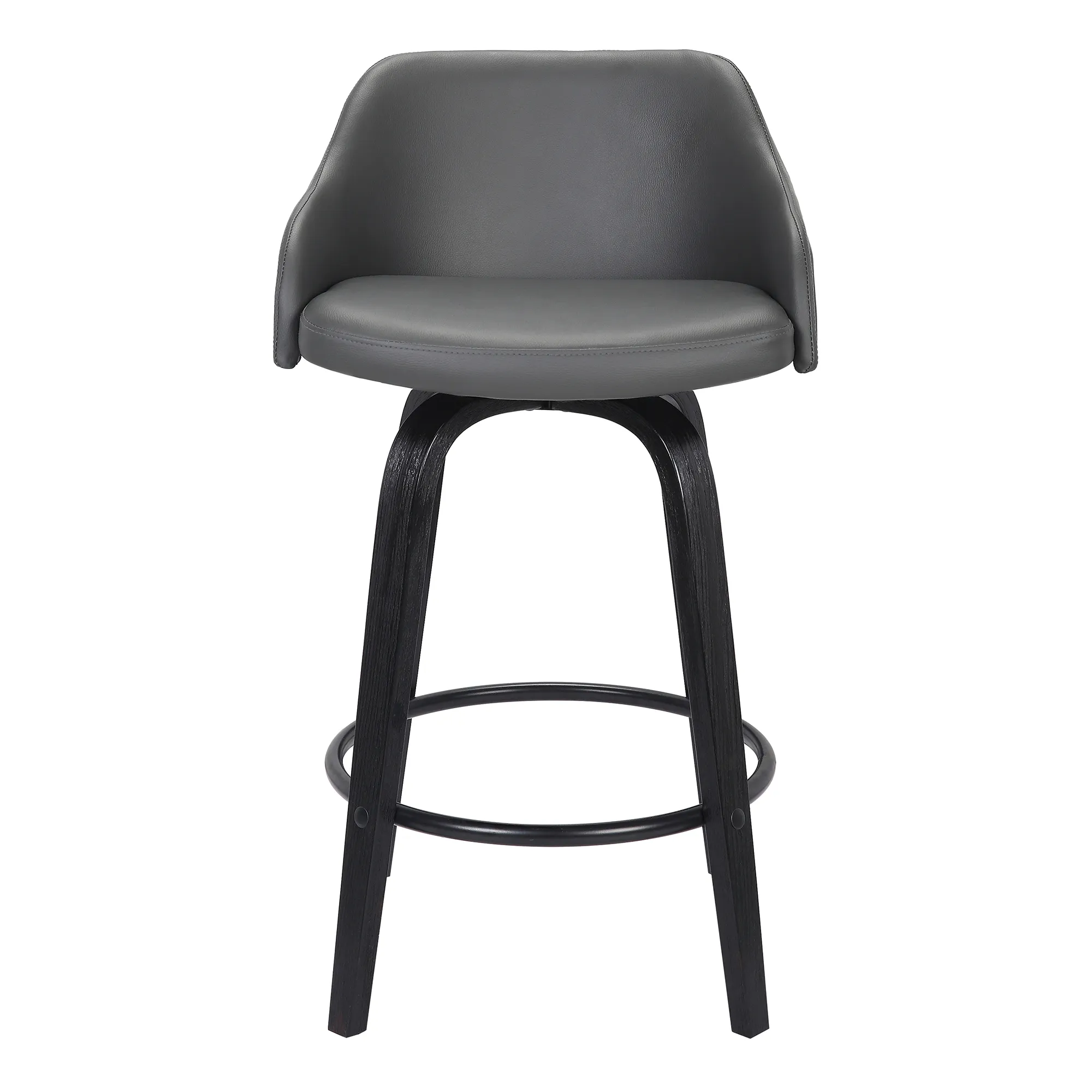 Alec 26" Counter Height Swivel Grey Faux Leather and Black Wood Bar Stool