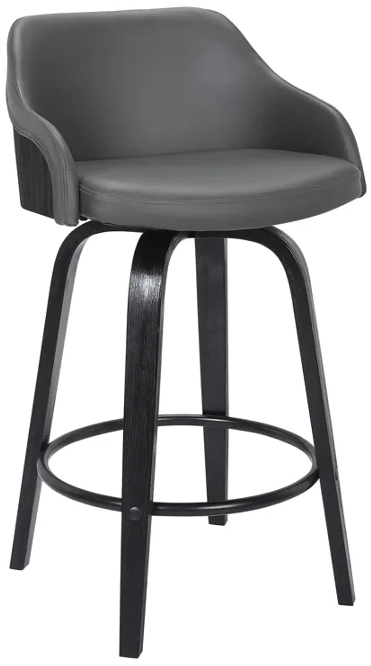 Alec 26" Counter Height Swivel Grey Faux Leather and Black Wood Bar Stool