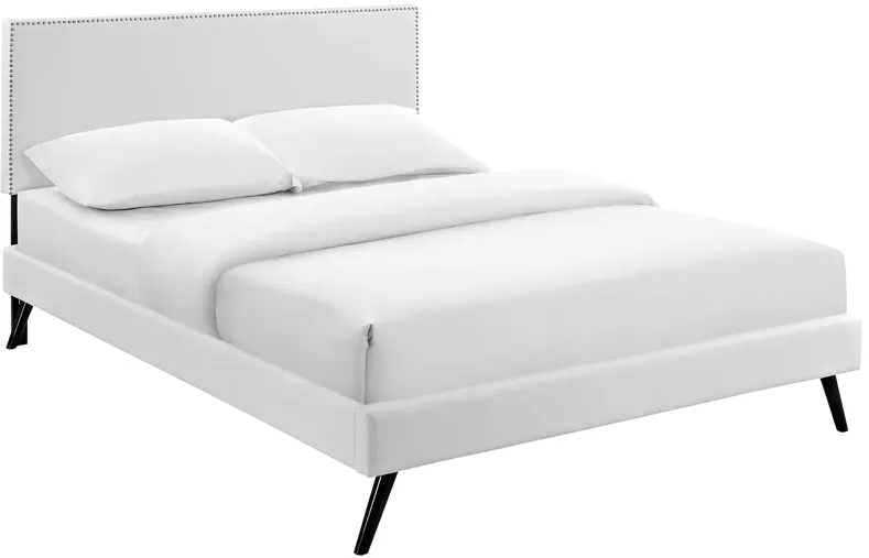 Macie King Vinyl Platform Bed with Round Splayed Legs