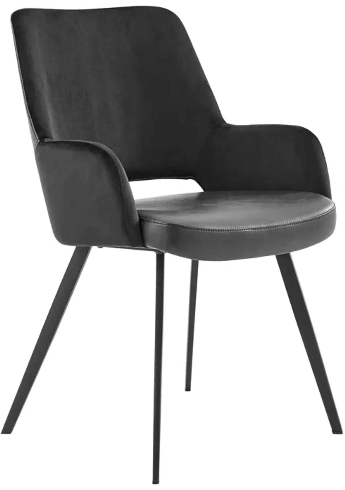 Desi Armchair in Black Velvet Fabric and Leatherette with Black Base