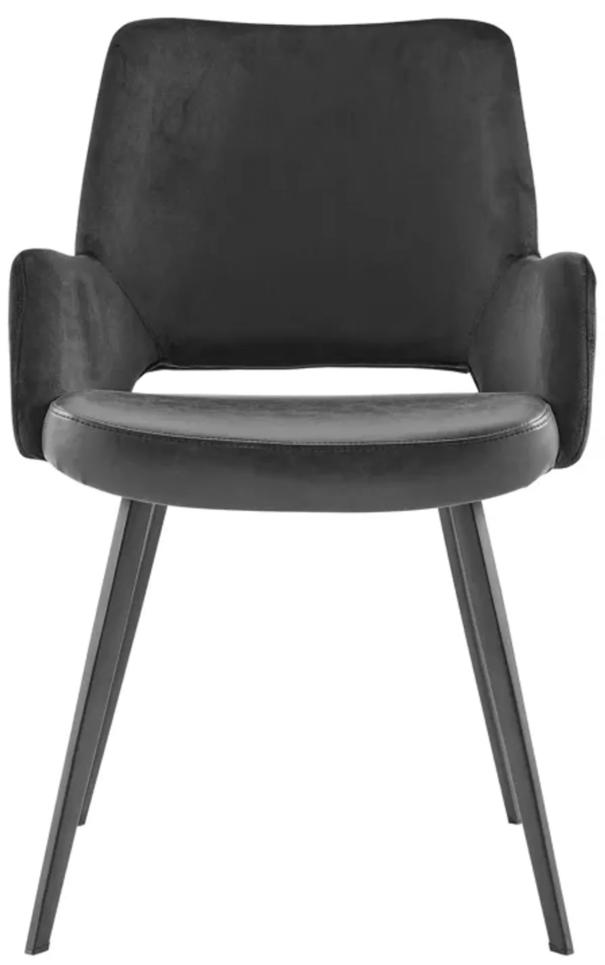 Desi Armchair in Black Velvet Fabric and Leatherette with Black Base