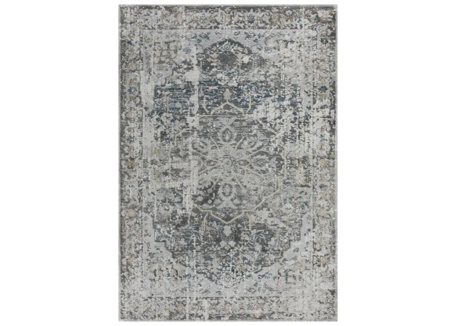 Bristol Beige/Blue Broken Medallion Polypropylene/Polyester 5'3" x 7'6" Rectangle Rug