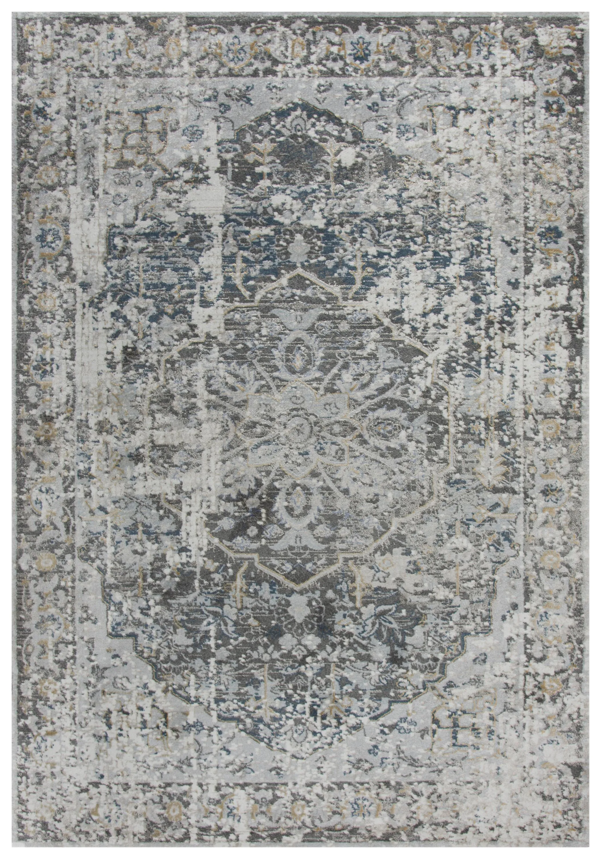 Bristol Beige/Blue Broken Medallion Polypropylene/Polyester 5'3" x 7'6" Rectangle Rug