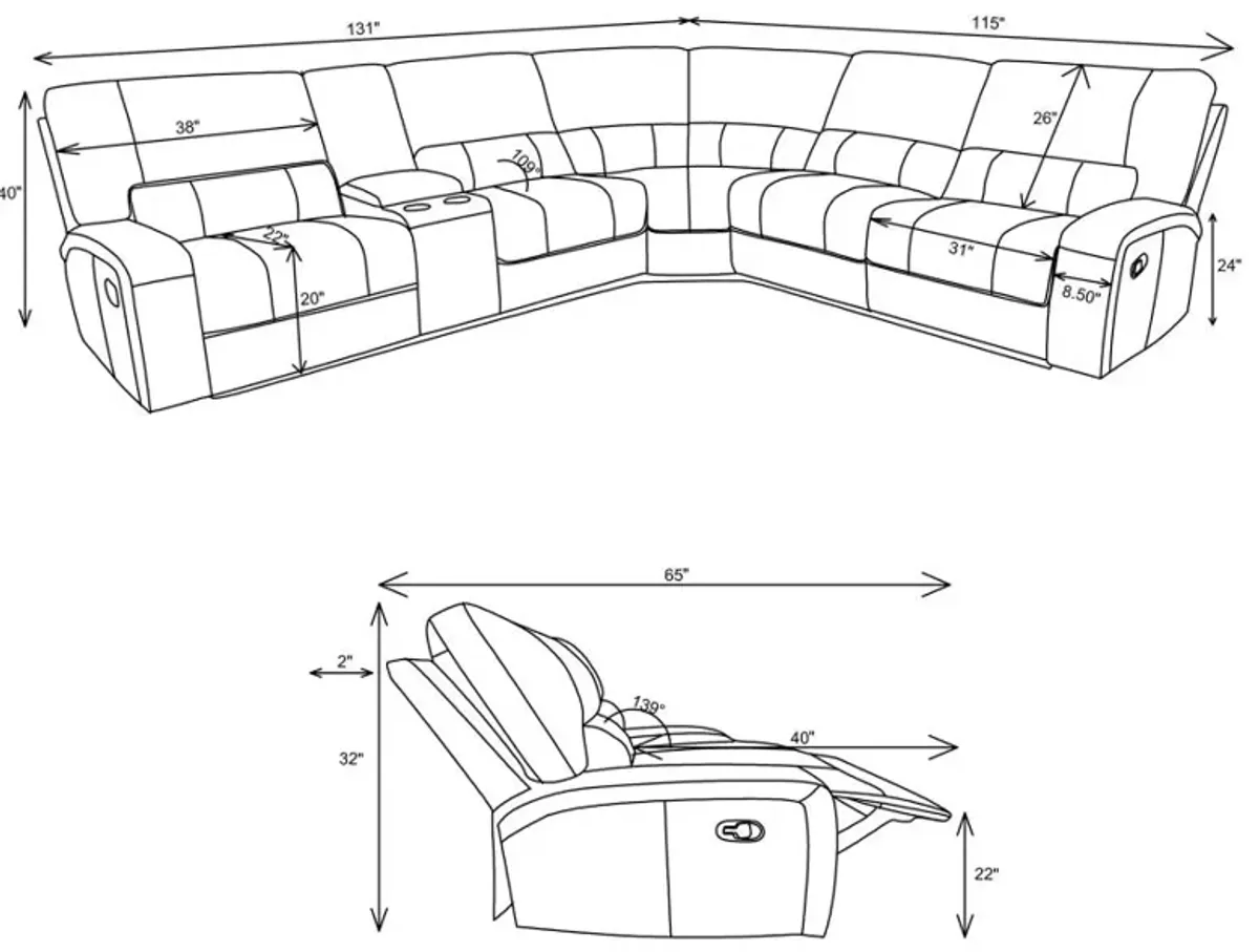 Brunson 3-piece Upholstered Motion Sectional Brown