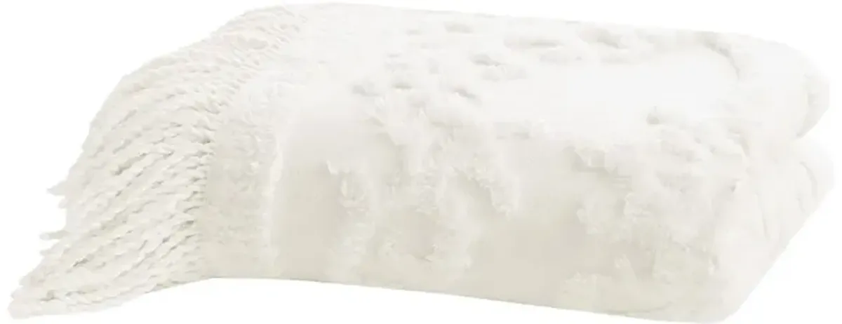 Madison Park Chloe Ivory 100% Cotton Tufted Chenille Lightweight Throw With Fringe Tassel 50" x 60"