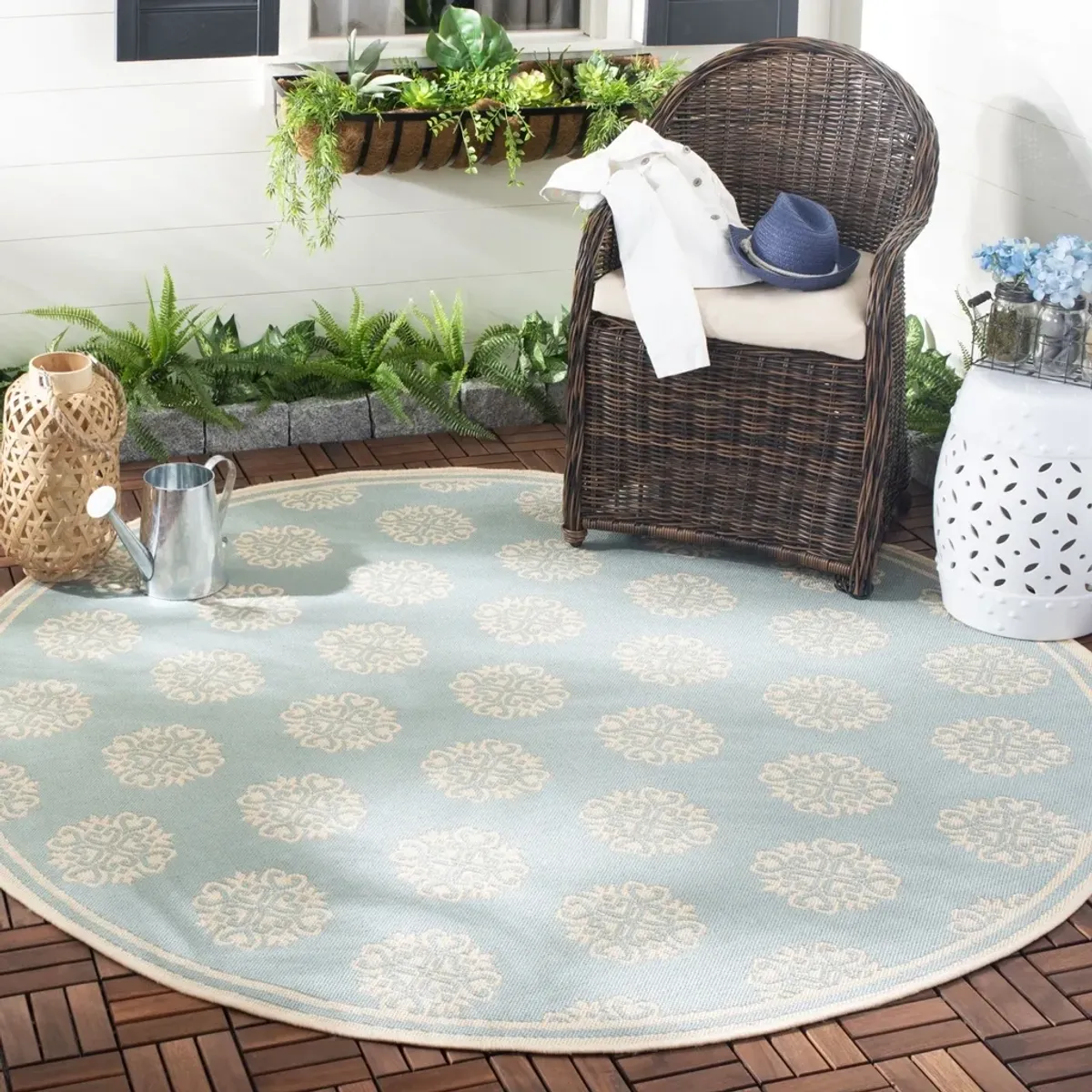 BEACH HOUSE 181 Blue 4' X 4' Round Round Rug