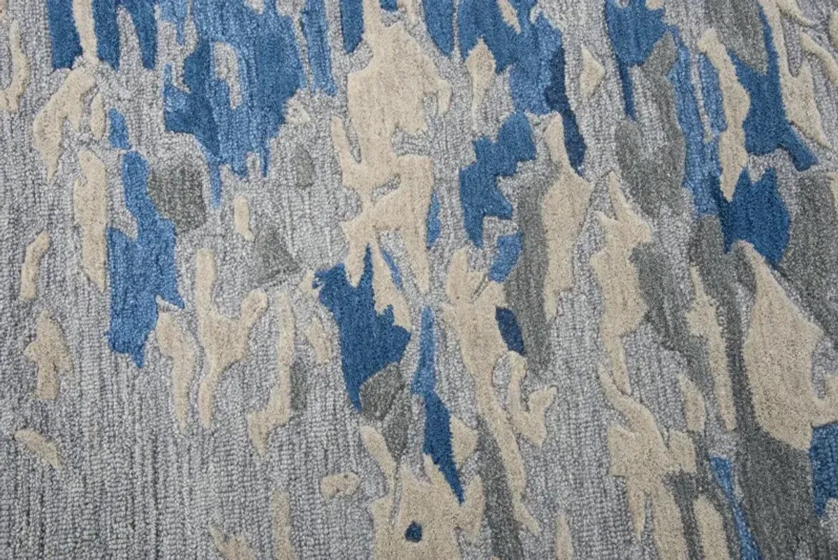 Vogue Blue Abstract Wool 2'6" x 8' Runner Rug