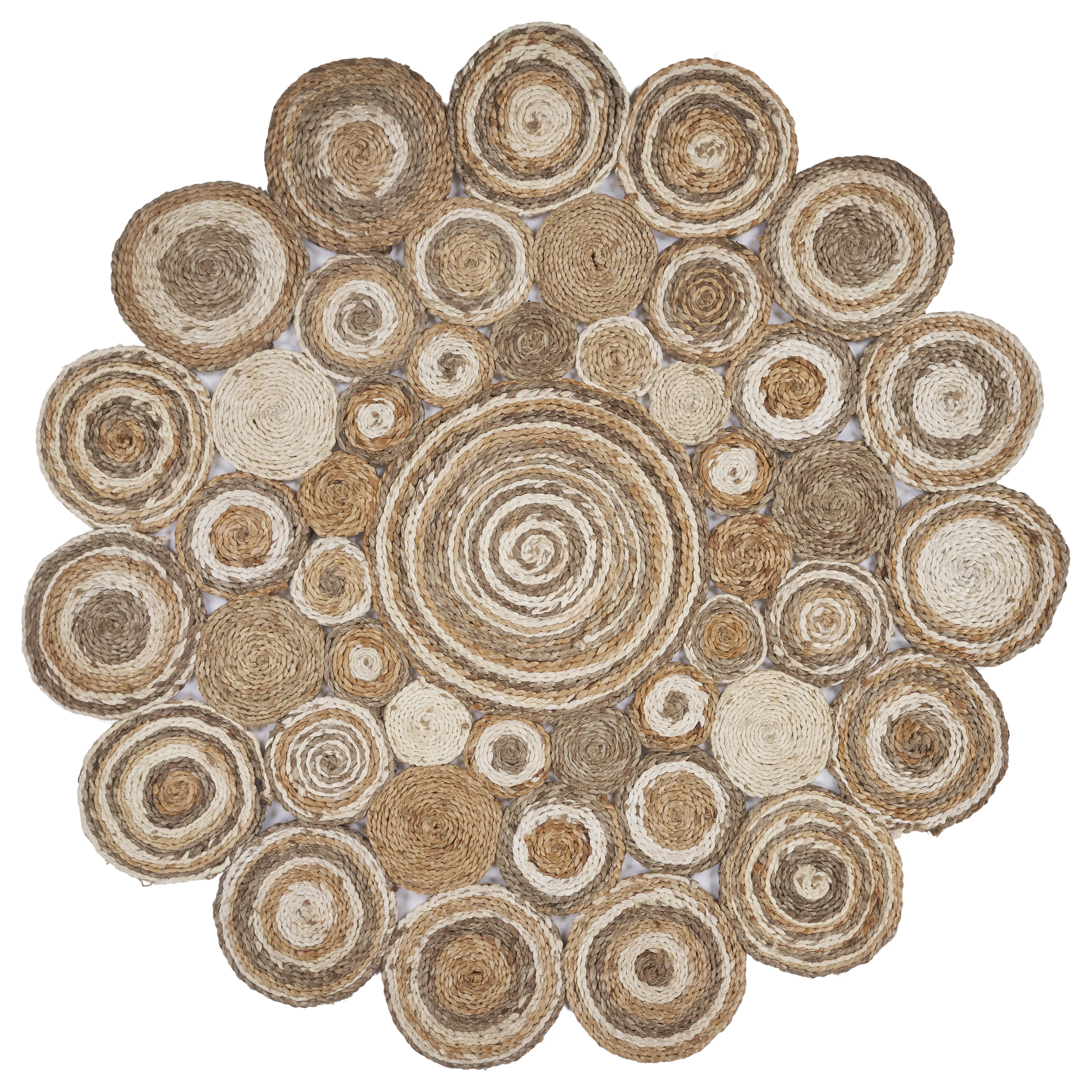 Nature Brown/ Ivory Contemporary Geometric Organic Jute Indoor Round Area Rug 4'