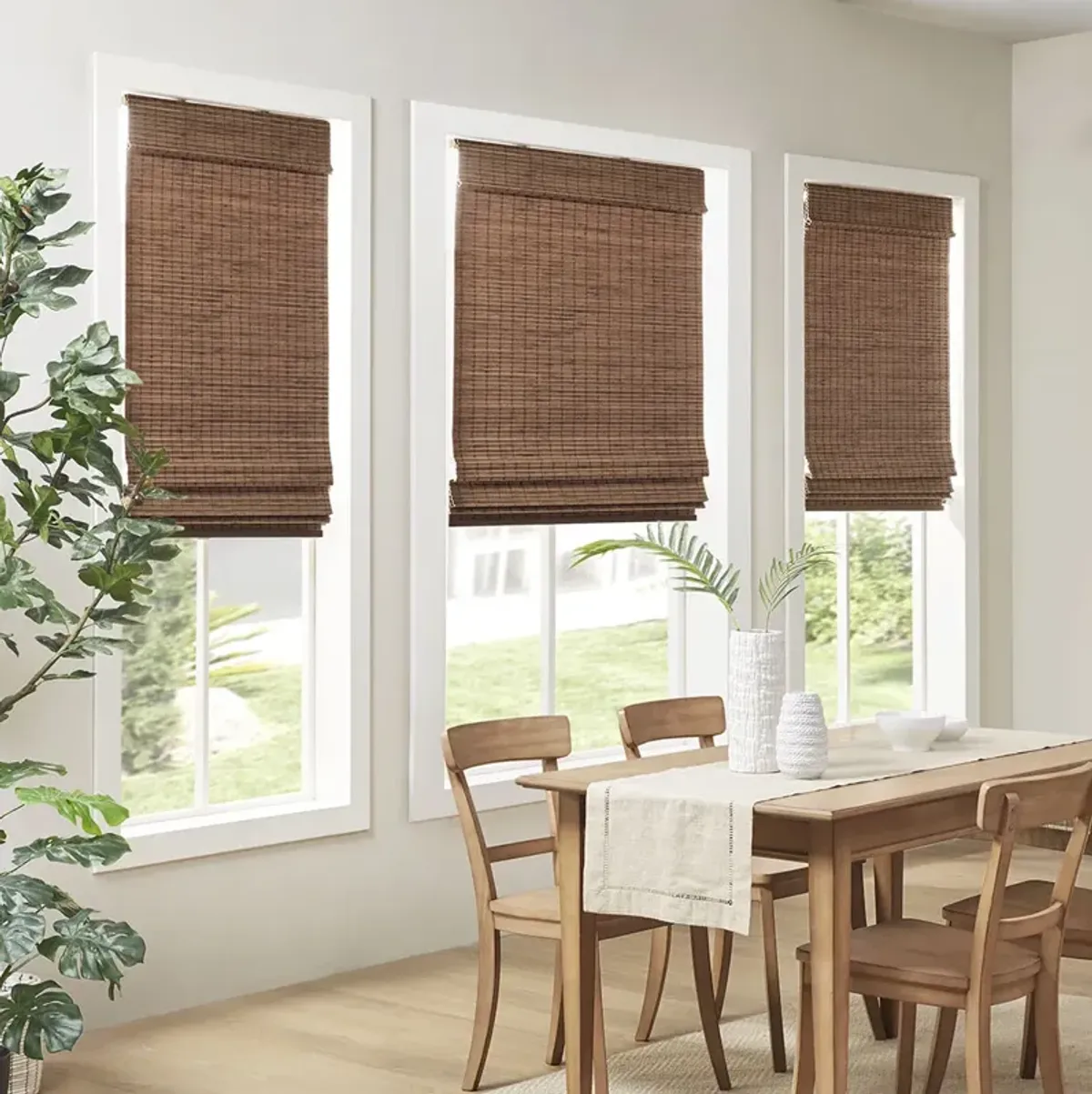 Madison Park Eastfield Teak Bamboo Light Filtering Roman Shade 64"L