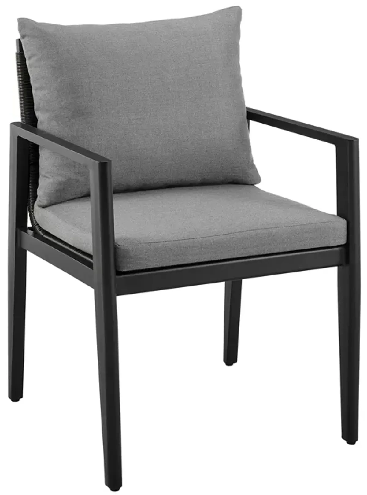 Grand Outdoor Patio Dining Chairs with Arms in Aluminum with Gray Cushions - Set of 2