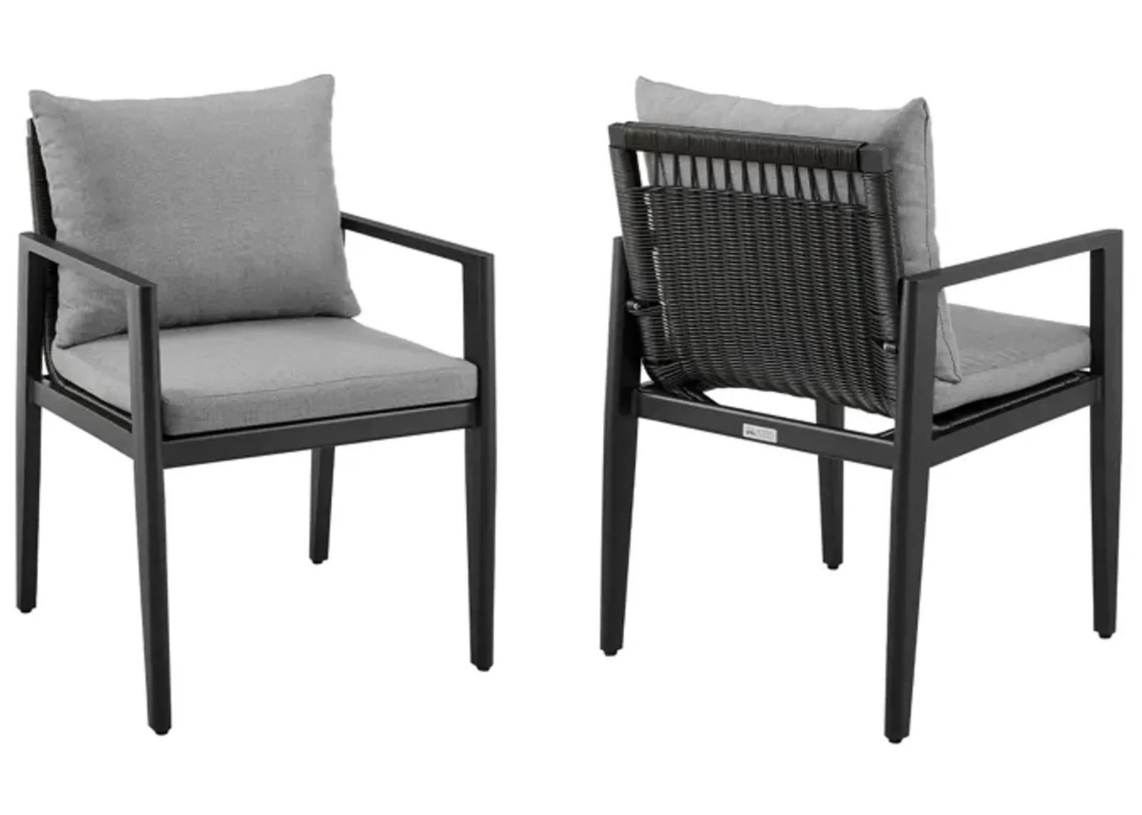 Grand Outdoor Patio Dining Chairs with Arms in Aluminum with Gray Cushions - Set of 2