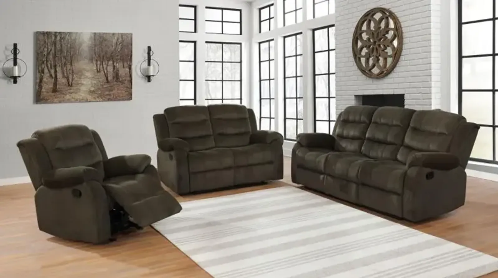 Rodman Upholstered Tufted Living Room Set Olive Brown