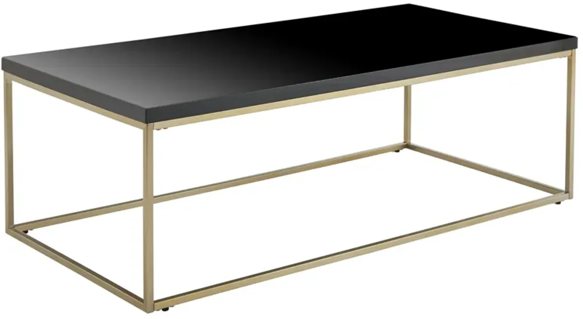 Teresa Rectangle Coffee Table in High Gloss Black with Matte Brushed Gold Frame