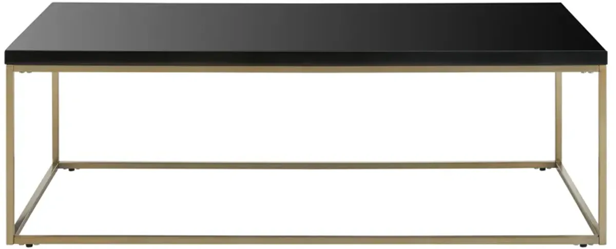 Teresa Rectangle Coffee Table in High Gloss Black with Matte Brushed Gold Frame