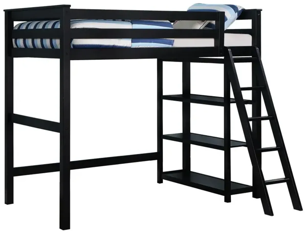 Anica 3-shelf Wood Twin Loft Bed Black