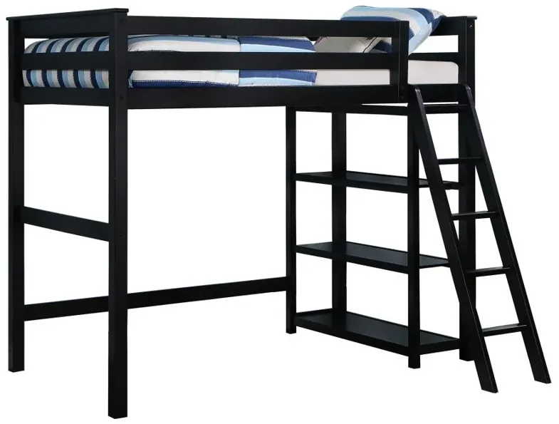 Anica 3-shelf Wood Twin Loft Bed Black