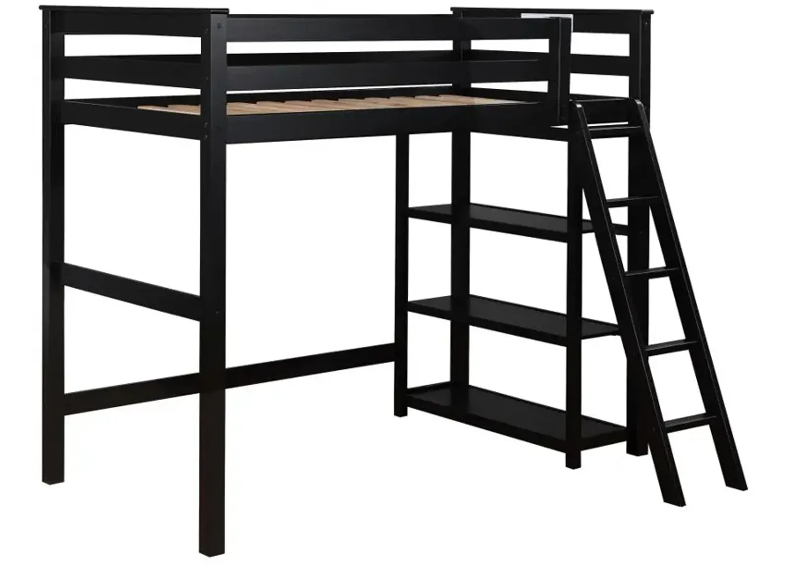 Anica 3-shelf Wood Twin Loft Bed Black