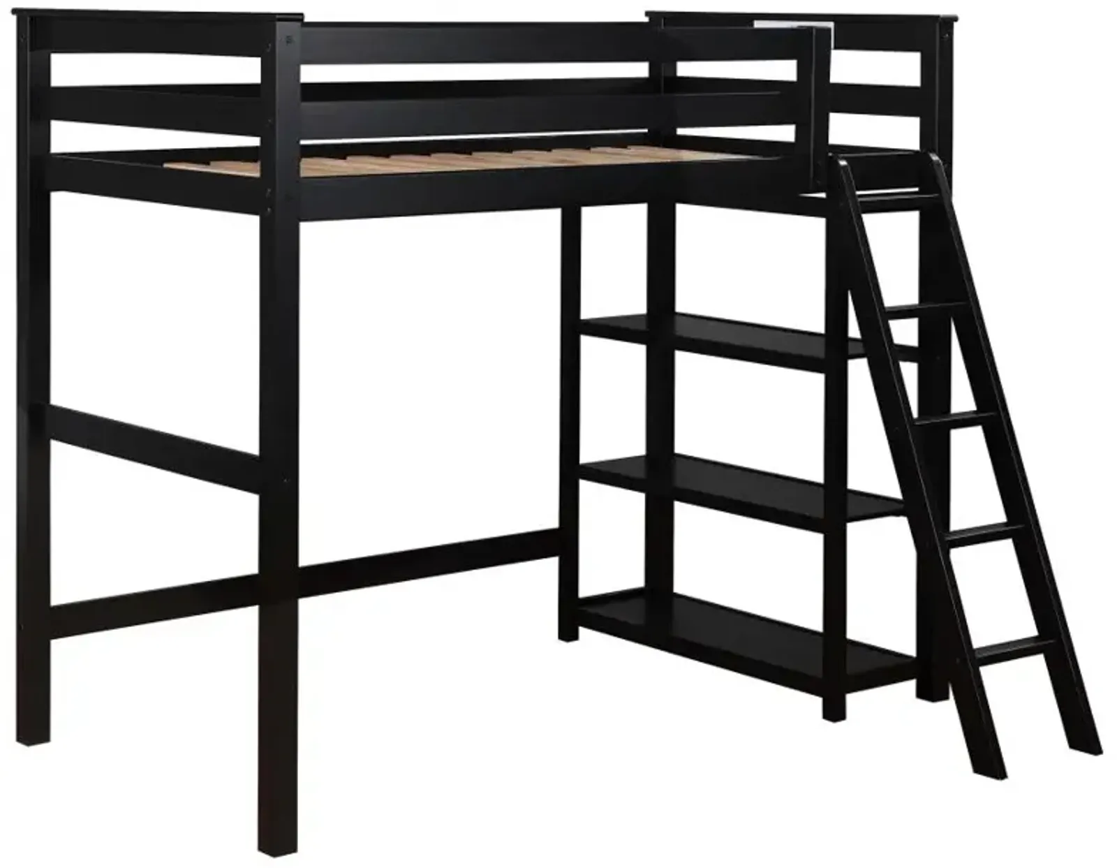 Anica 3-shelf Wood Twin Loft Bed Black