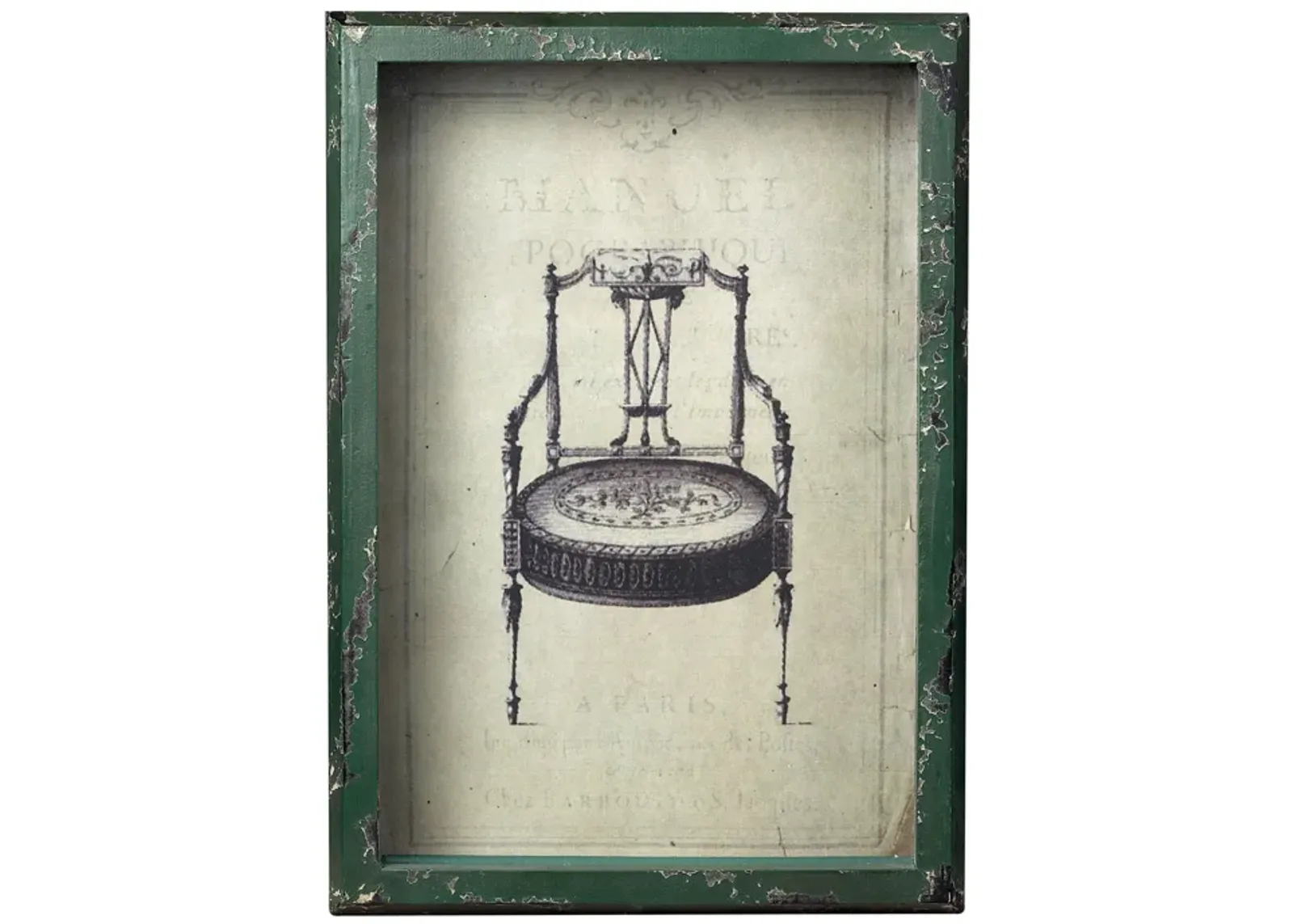 Picture Frame with French Antique Chair Print - Distressed Verde