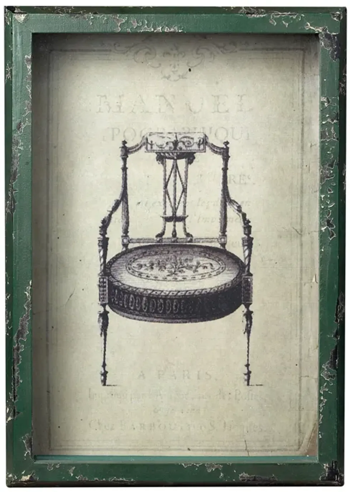 Picture Frame with French Antique Chair Print - Distressed Verde