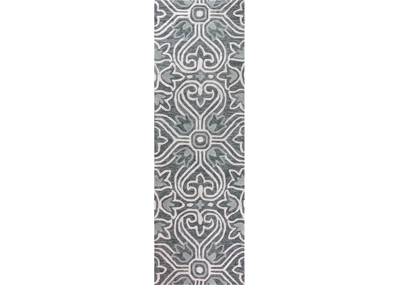 Opulent Gray Medallion Wool 2'6" x 8' Runner Rug