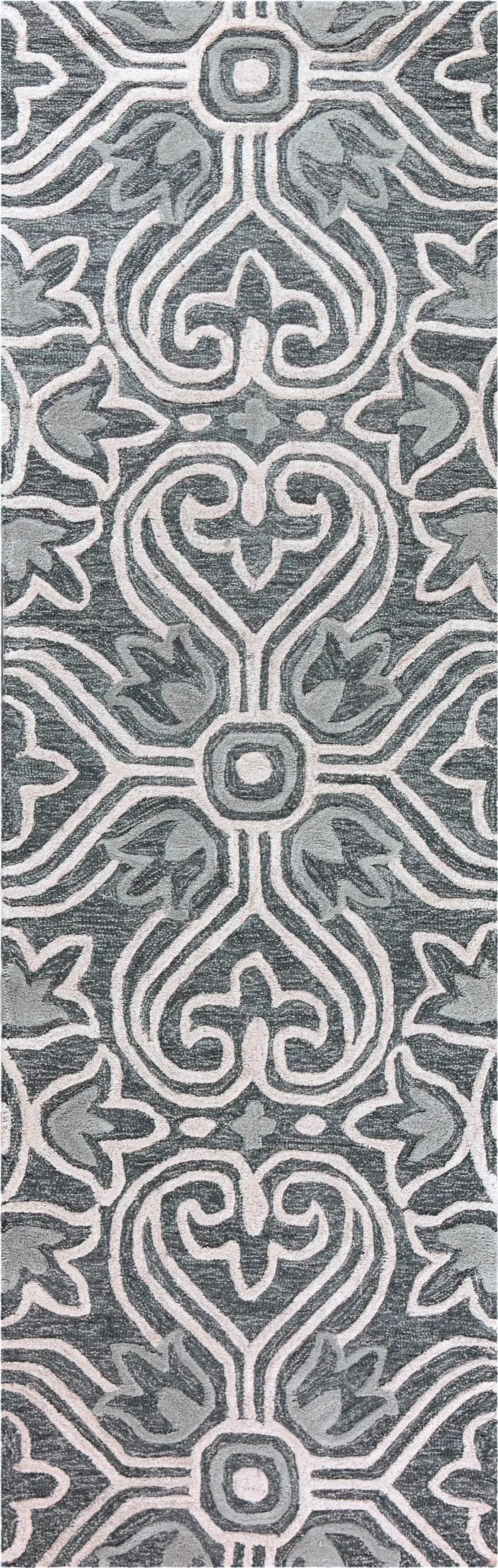 Opulent Gray Medallion Wool 2'6" x 8' Runner Rug