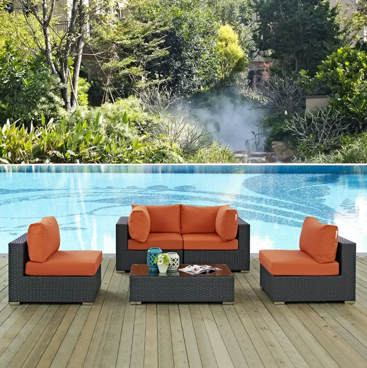 Sojourn 5 Piece Outdoor Patio Sunbrella® Sectional Set