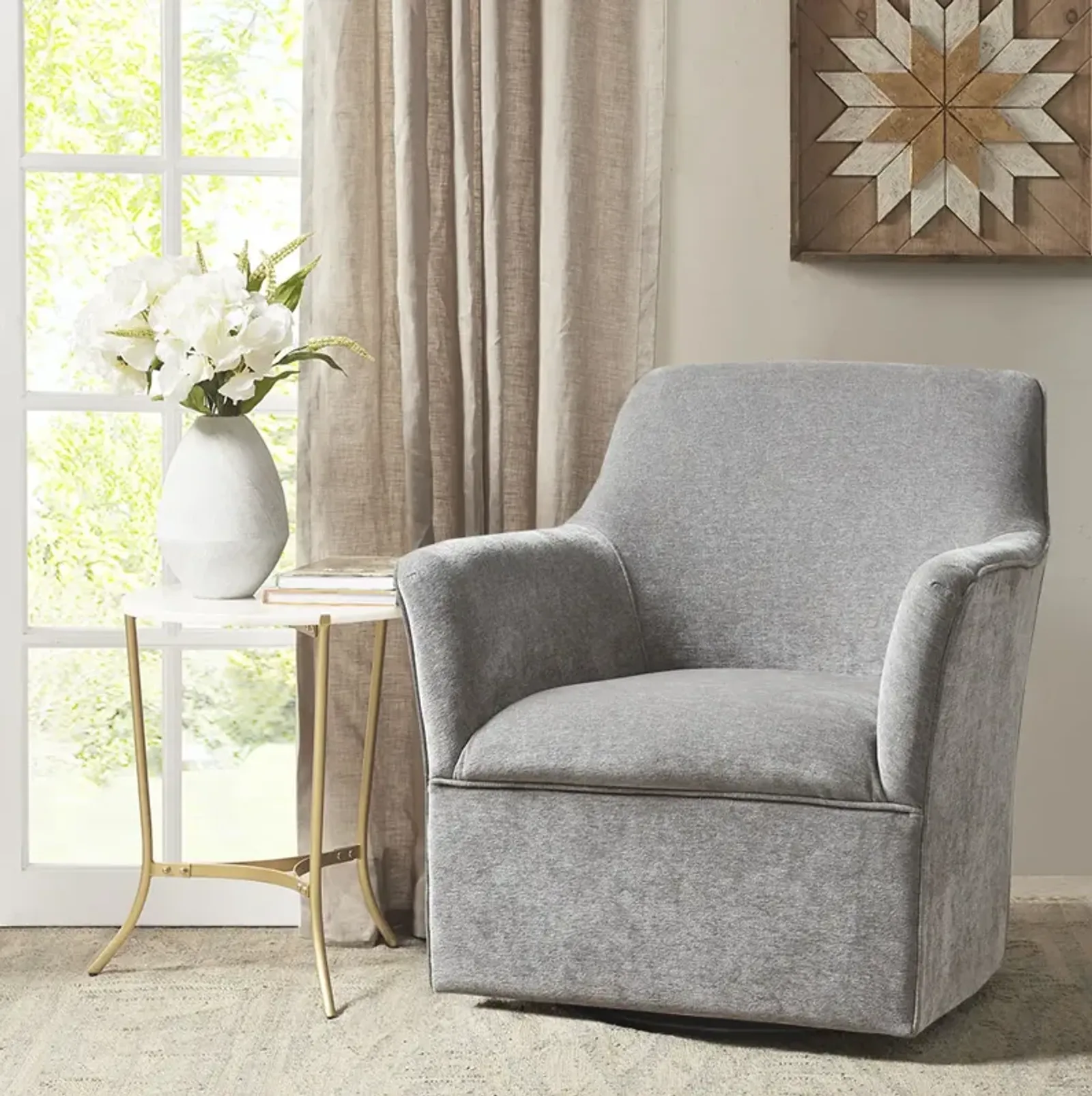 Madison Park Augustine Plain Grey Swivel Glider Chair