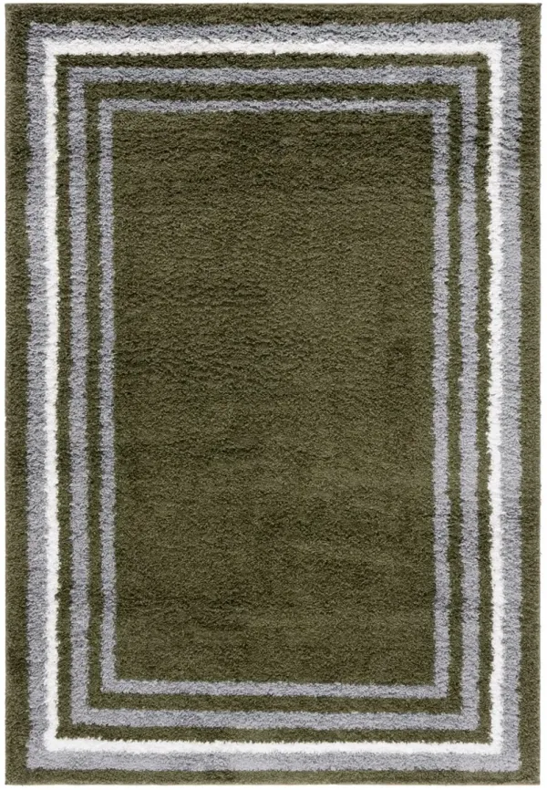 BORDER & STRIPE SHAG 251 Green 4'-5' x 6'-5' Medium Rectangle Rug