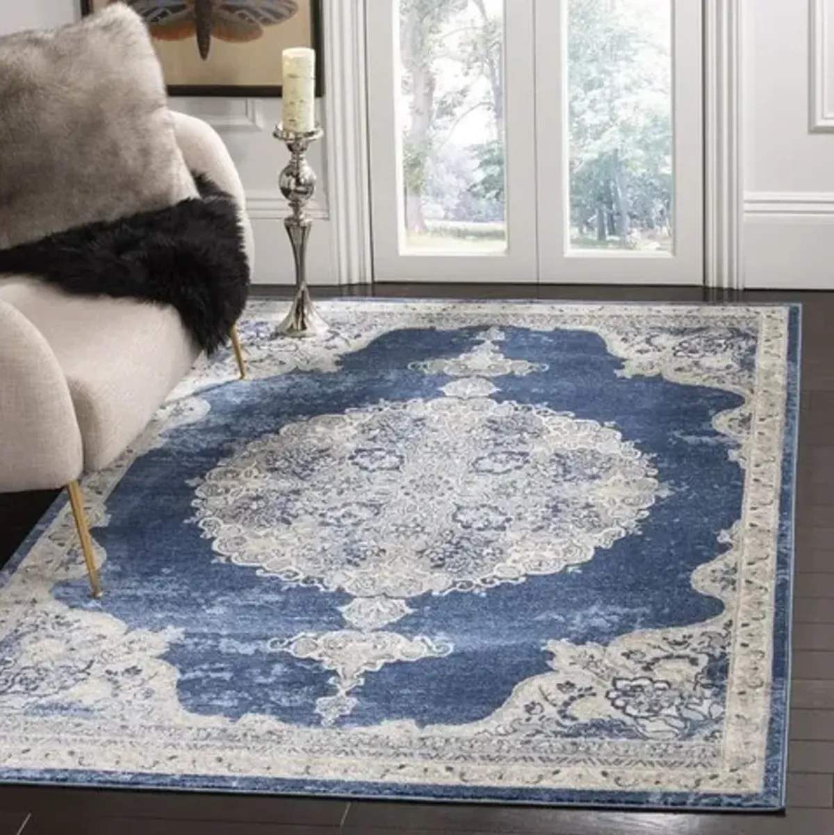 Brentwood 867 Navy / Light Grey 2' X 16' Runner Powerloomed Rug